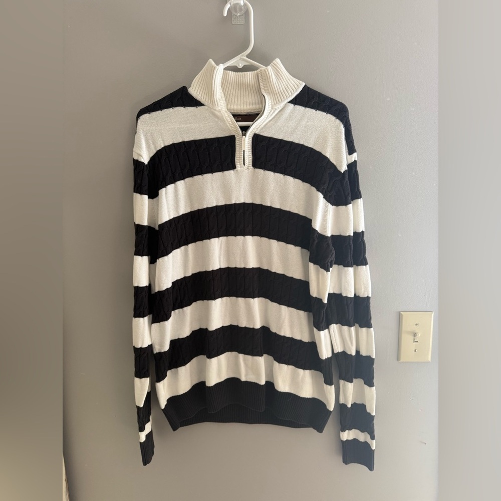 Perry Ellis Pullover High Neck Long Sleeve Sweater Mens SZ M Cable Knit Striped